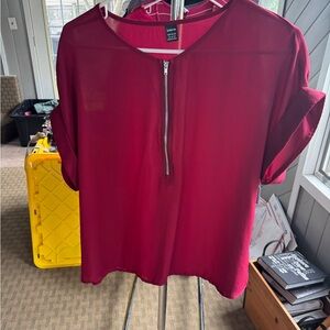 SHEIN Red Short Sleeve Relaxed Blouse